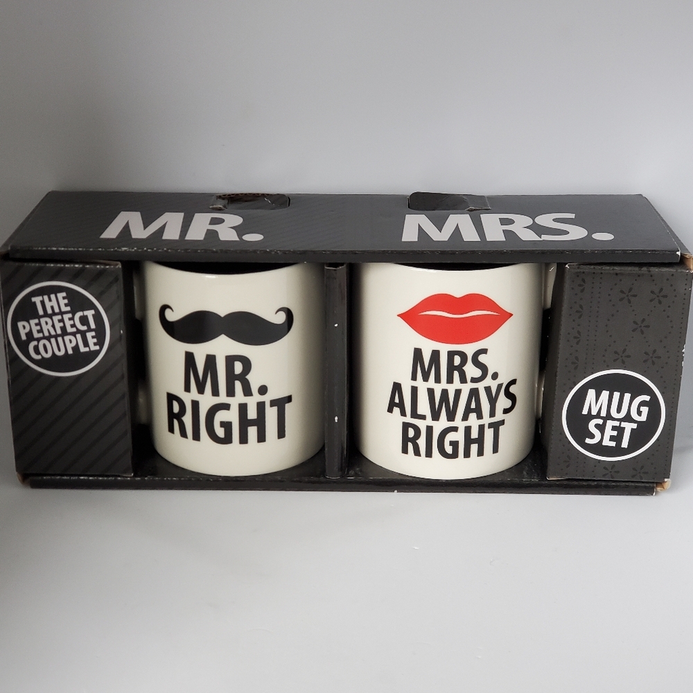 Mr Right & Mrs Always Right Mug Set in Box Our Name is Mud Coffee Cups